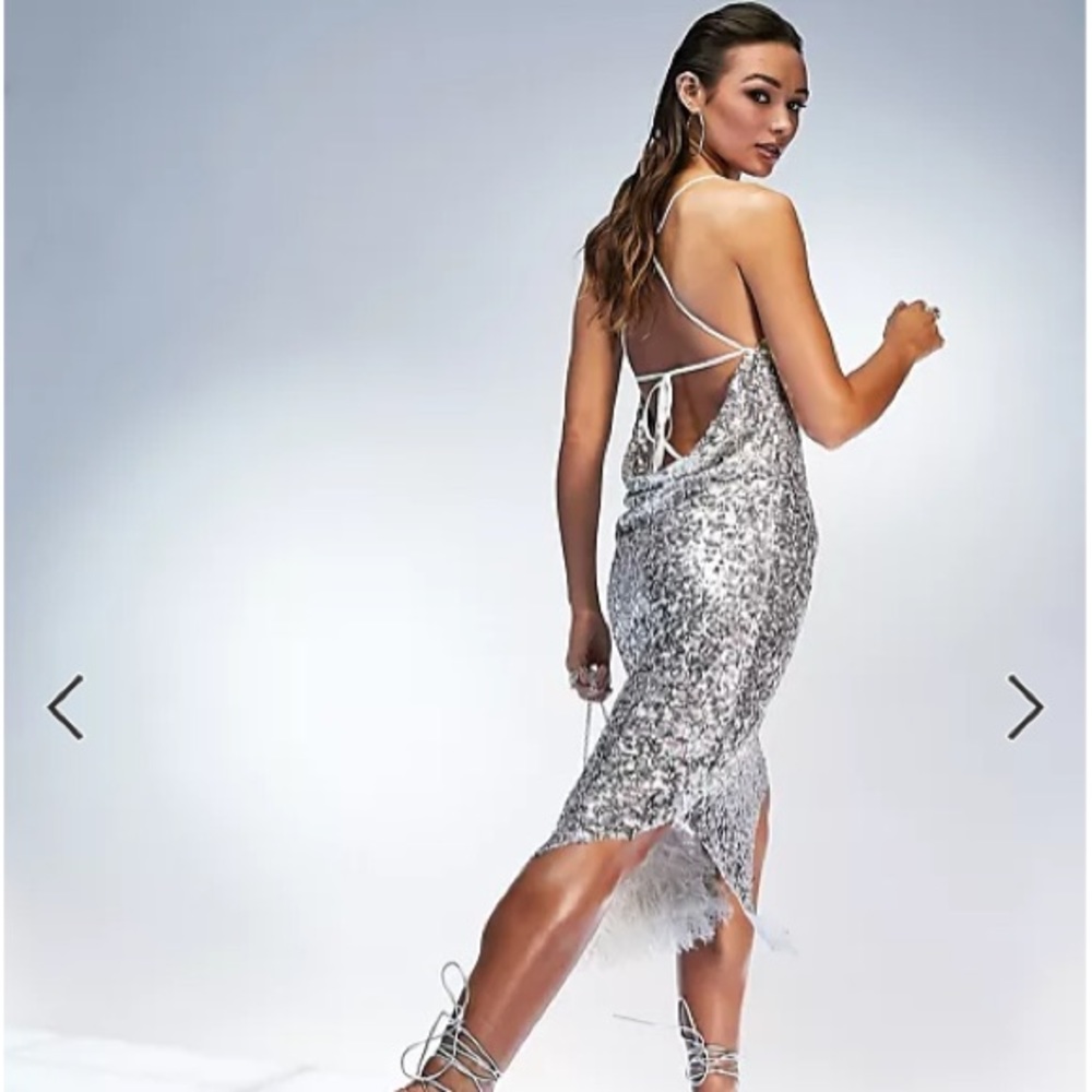 ASOS 90s sequined cowl slip mini dress with asymmetrical hem